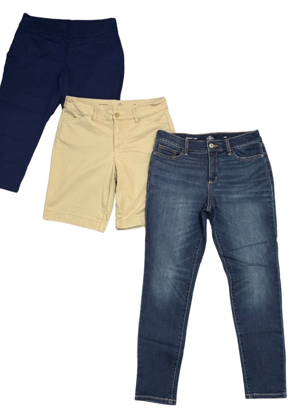 St. John’s Bay Women’s 10P Petite 3 Pc Pants Jeans Bermuda Shorts Casual Lot